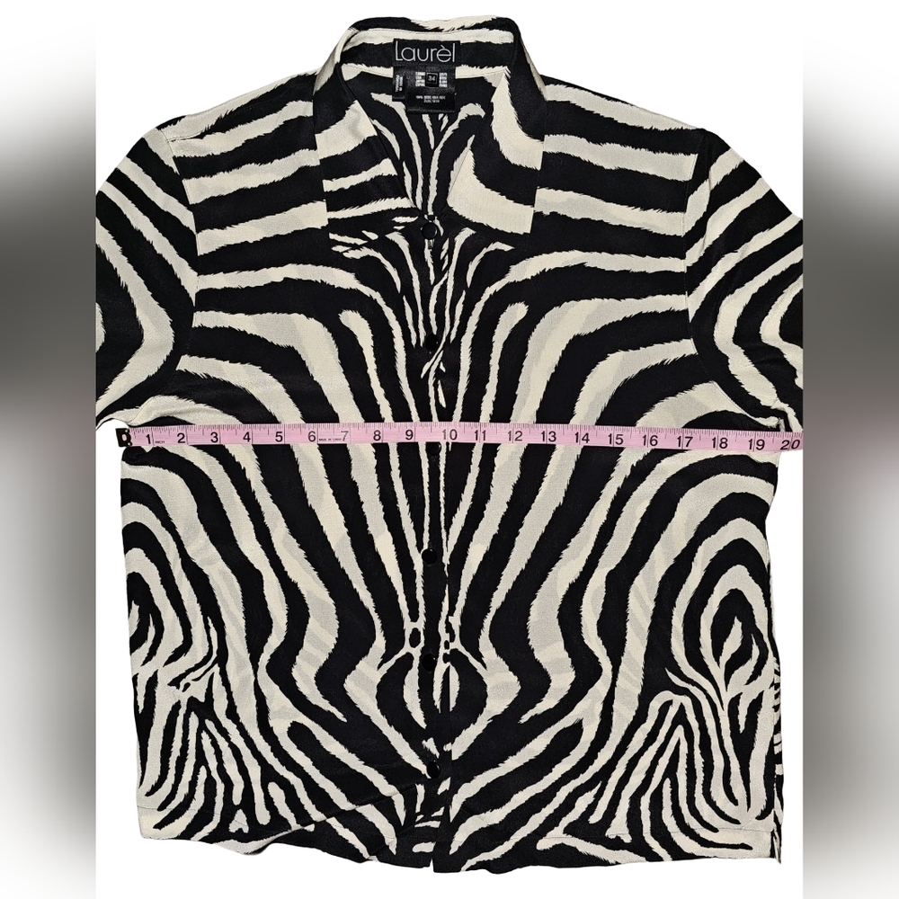 Laurel Silk Zebra Print Blouse Vintage Y2K Black Ivory Button Front EU 34 - Picture 9 of 15